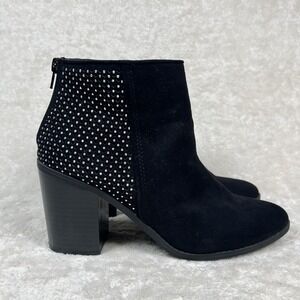 Madden NYC Rain Bootie Size 9 Black Bling Back Zip Block Heel Textile Ankle Boot